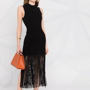 Sandro Black Sleeveless Fringe-trim Dress Size S